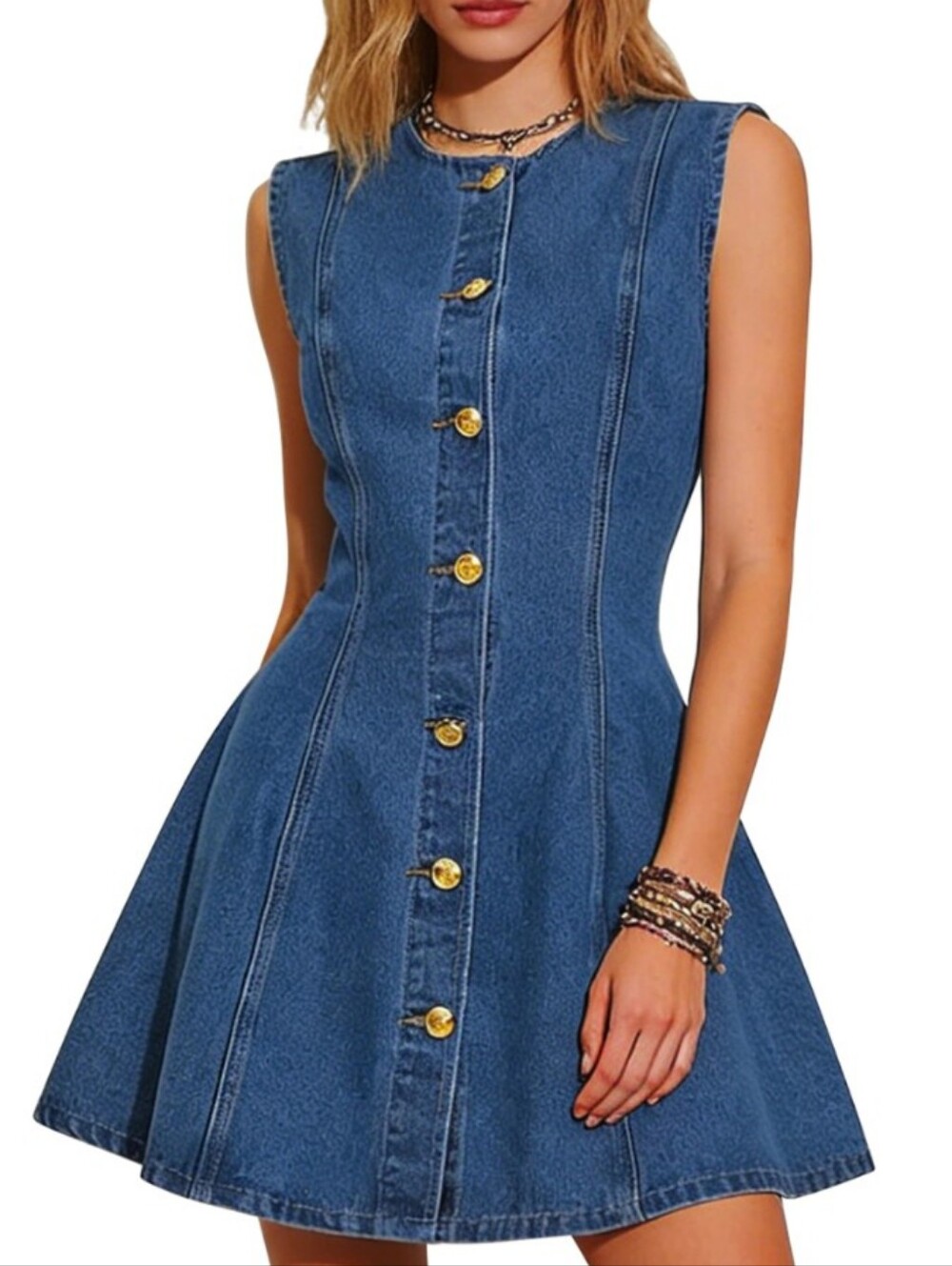 Denim Button-Front Mini Dress – New! size L